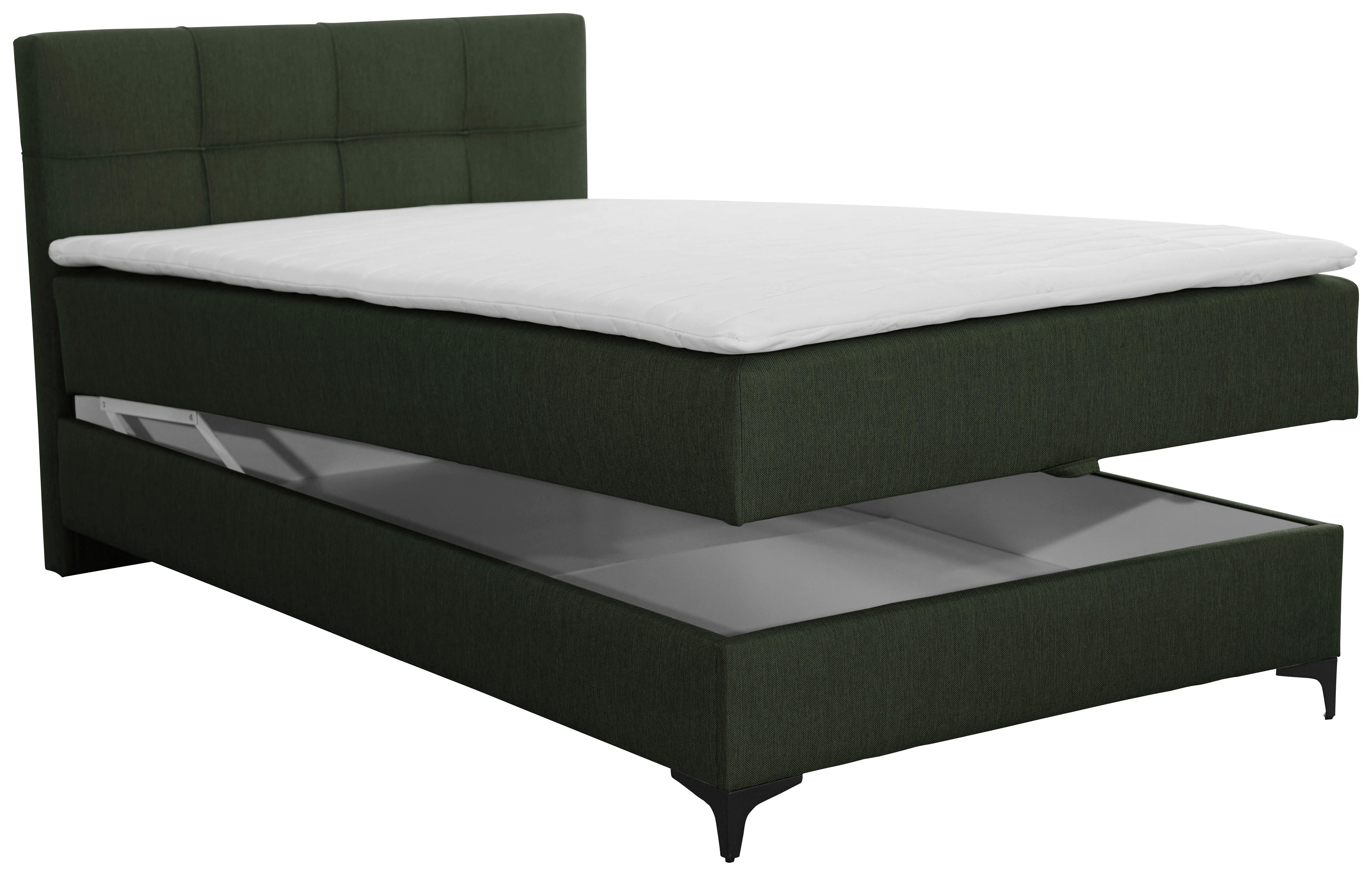 Polsterbett mit Matratze 120x200 Freddie Olivgrün - Schwarz/Olivgrün, KONVENTIONELL, Textil (120/200cm)