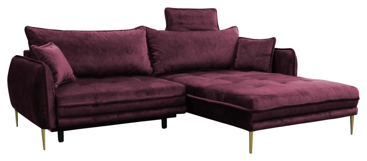 Ecksofa Whisper Weinrot S: 264x196 Cm - Weinrot/Goldfarben, Design, Textil (264/196cm) - MID.YOU