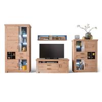 Wohnkombination 4-Tlg. Meran Anthrazit/Eichefarben - Eichefarben/Anthrazit, Design, Glas/Holzwerkstoff (371/211/55cm) - Livetastic