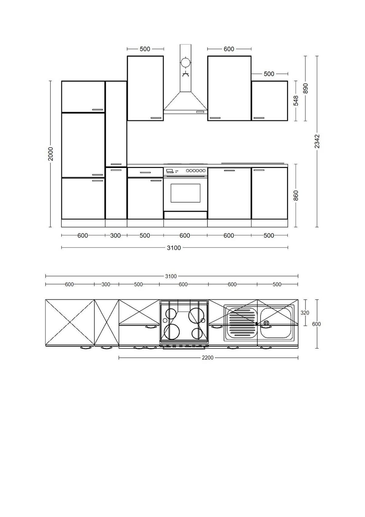 Küchenzeile Nepal mit Geräten 310 cm Kaschmir/Eiche Dekor - Kaschmir/Sonoma Eiche, MODERN, Holzwerkstoff (310cm) - FlexWell