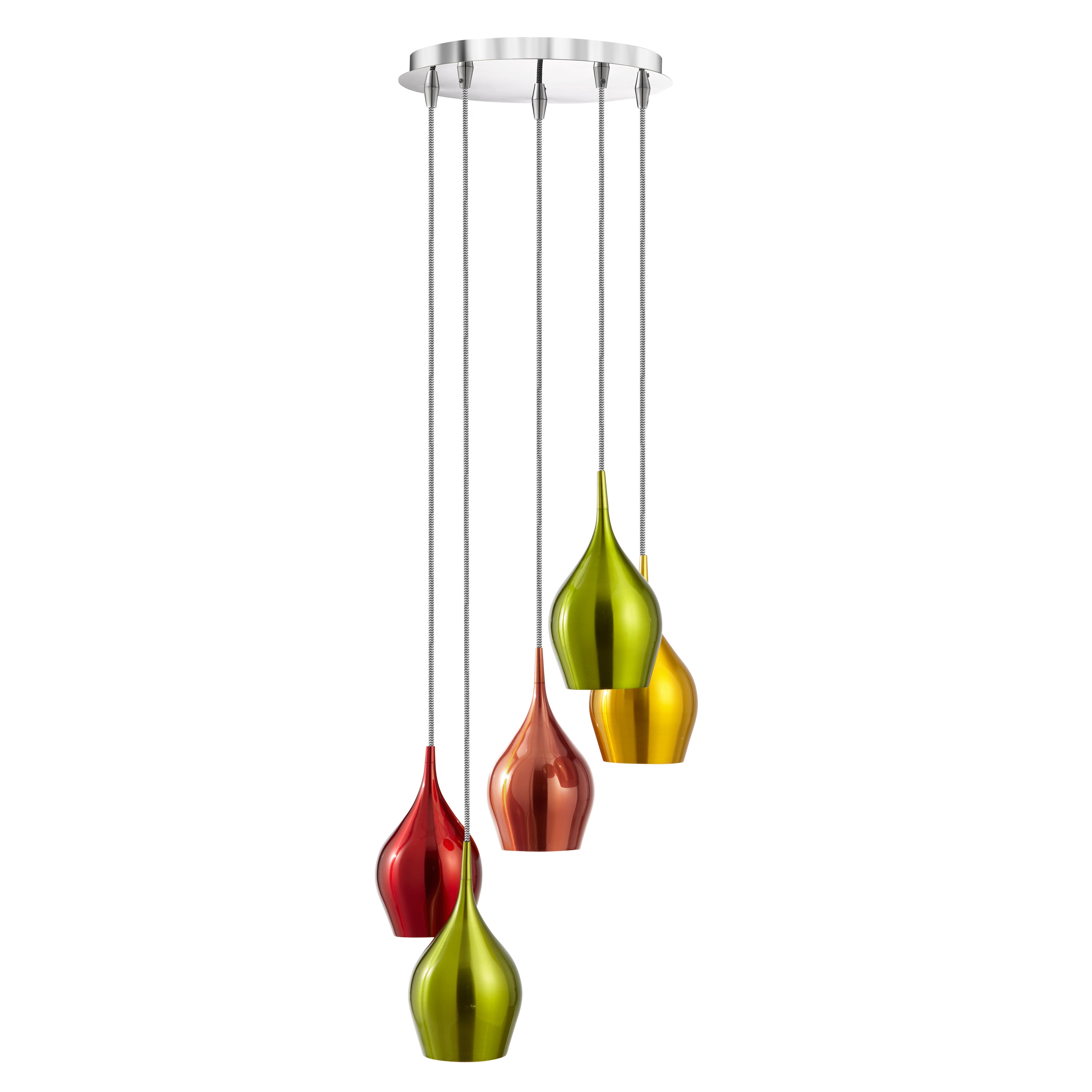Pendelleuchte Vibrant H: 160 cm 5-Flammig, höhenverstellbar - Gelb/Weinrot, Design, Metall (30/160cm)
