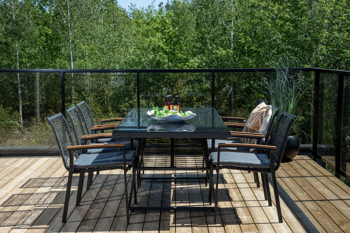 Gartensessel Stapelbar Dallas Stahl - Schwarz/Akaziefarben, KONVENTIONELL, Holz/Kunststoff (57/83,5/63,5cm) - Gardenson