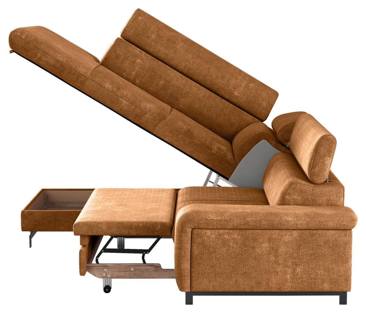 Ecksofa mit Bettkasten Emma Cognac 215x262 cm - Cognac/Schwarz, Textil (215/262cm) - MID.YOU