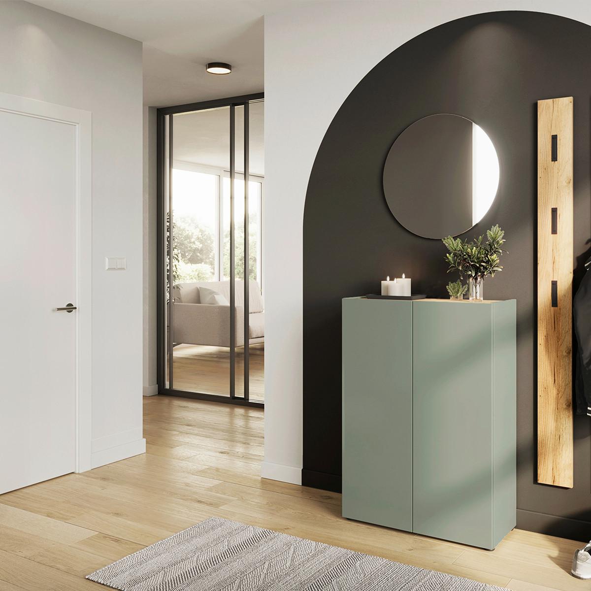 Garderobe Alviano Grün/Eiche Dekor 3-Teilig - Eichefarben/Grün, Design, Glas/Holzwerkstoff (104/200/33cm) - Germania