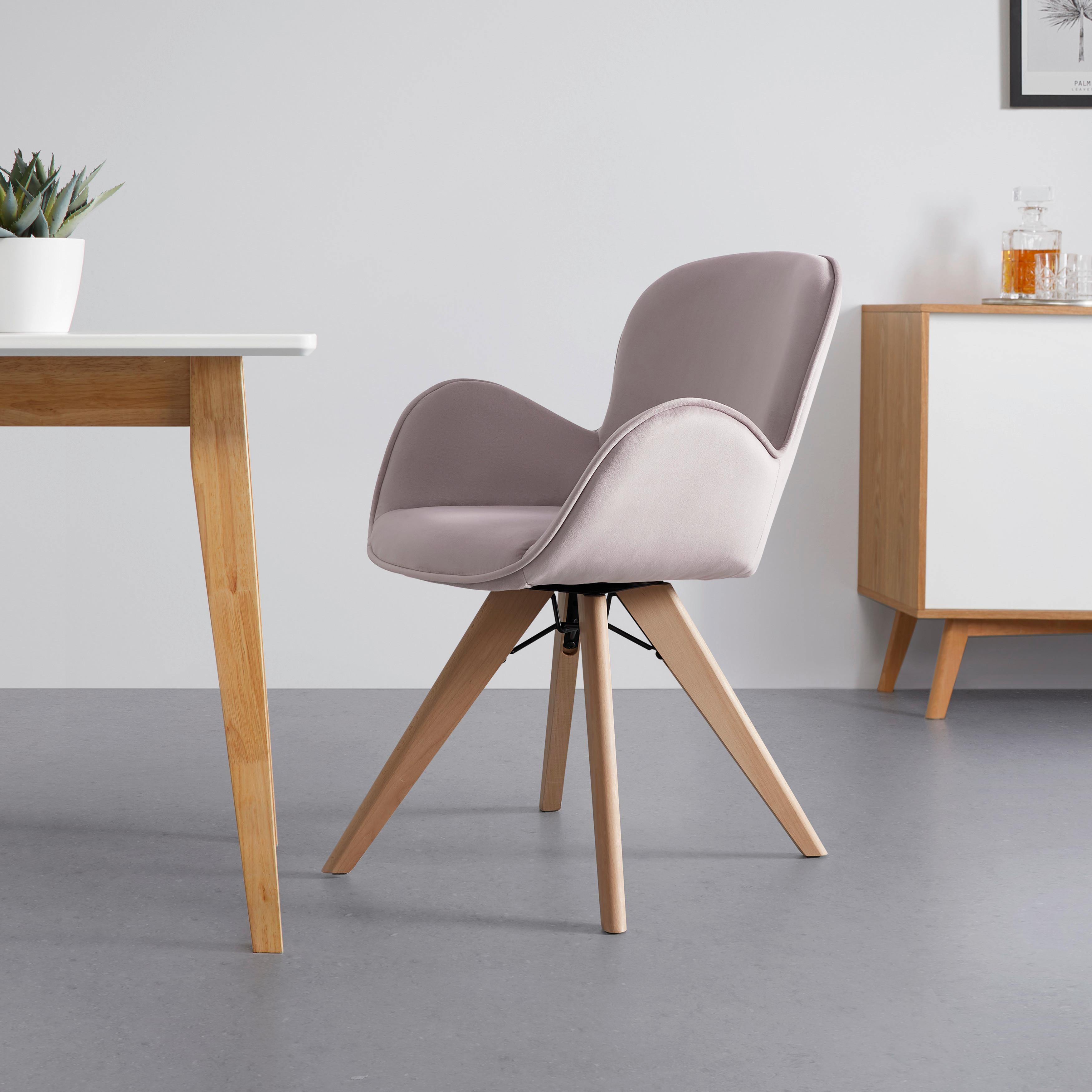 Židle Ze Sametu Luan Světlerůžová - růžová/barvy buku, Moderní, kov/dřevo (60/84/60,5 cmcm) - Bessagi Home