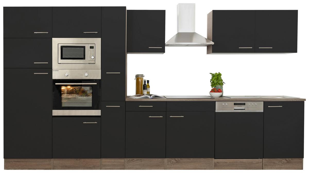 Küchenzeile Ohne Geräte B: 370 Cm Schwarz/eiche Dekor - Eichefarben/Schwarz, Basics, Holzwerkstoff (370cm) - Respekta