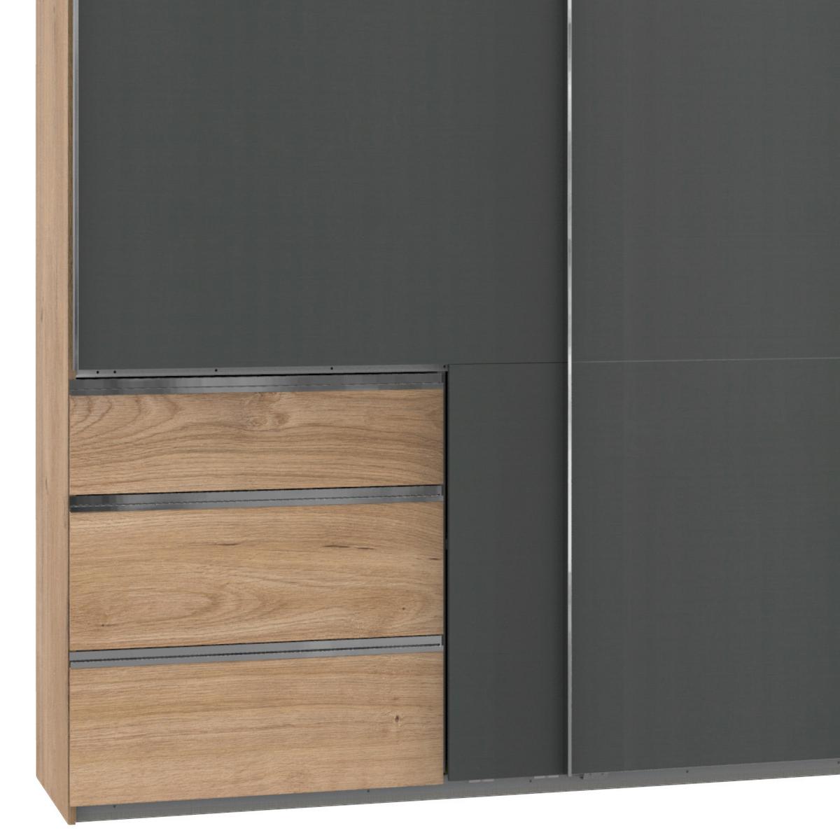 Schwebetürenschrank Mit Laden 350cm Level 36a, Graphit/eiche - Eichefarben/Graphitfarben, Basics, Holzwerkstoff (350/216/65cm) - MID.YOU