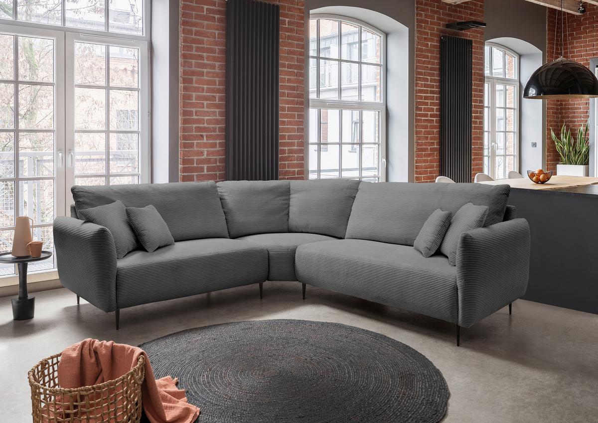 Ecksofa Vanilla Grau S: 256x256 Cm - Schwarz/Grau, Design, Textil (256/256cm) - Livetastic