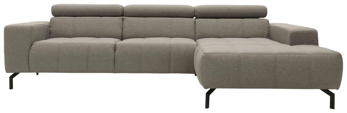 Ecksofa Cunelli Silberfarben Webstoff - Silberfarben/Schwarz, Design, Textil (292/175cm) - MID.YOU