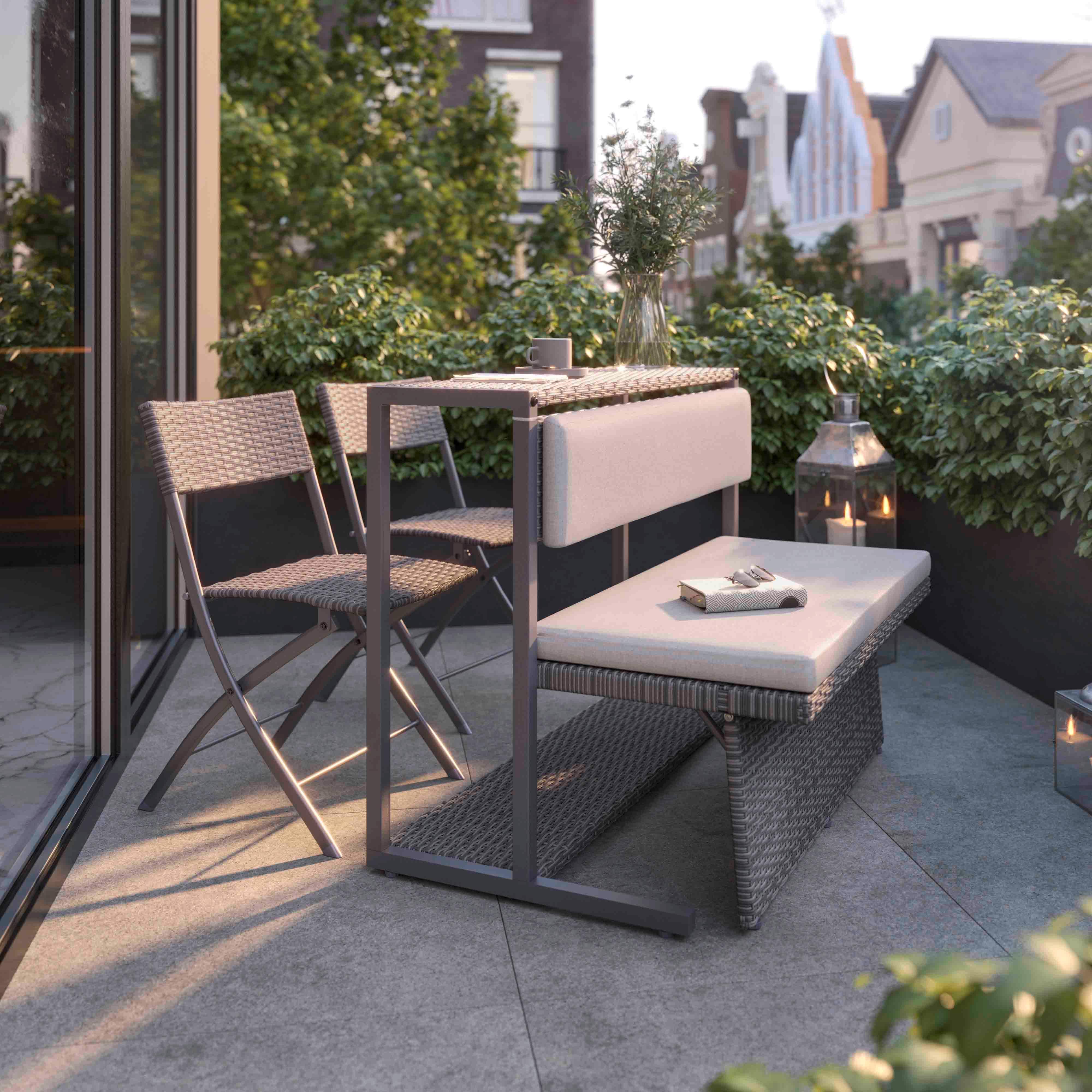 Sada na balkon MARIO šedá/tm.šedá - šedá/světle šedá, Moderní, kov/textil (110/86,5/80cm) - Bessagi Garden