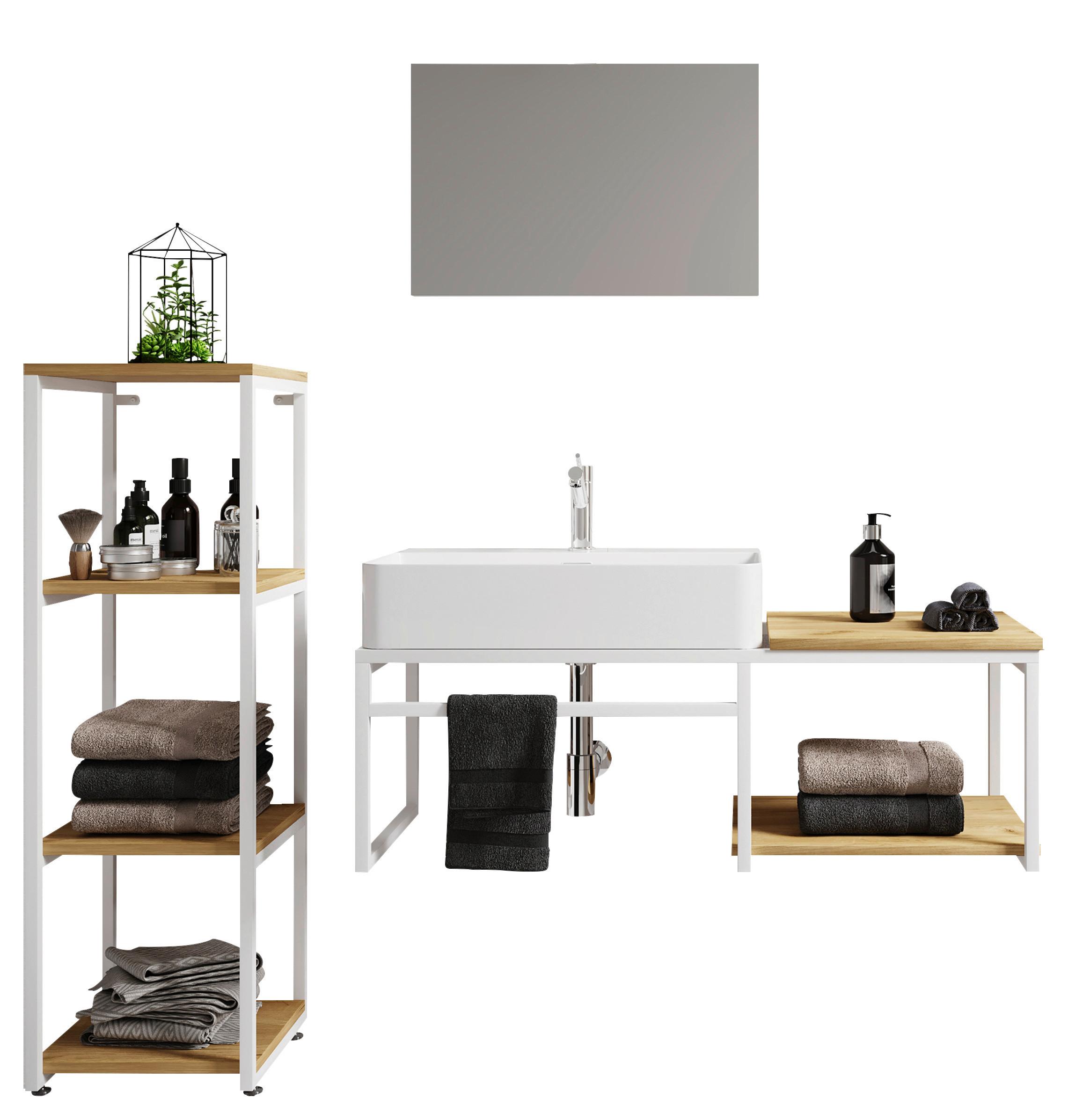Badmöbel-Set 4-Tlg. Bitila B: 135 cm Weiß/Honigeiche - Honigeiche/Schwarz, MODERN, Glas/Keramik (135cm) - MID.YOU