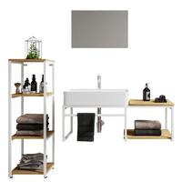 Badmöbel-Set 4-Tlg. Bitila B: 135 cm Weiß/Honigeiche - Honigeiche/Schwarz, MODERN, Glas/Keramik (135cm) - MID.YOU