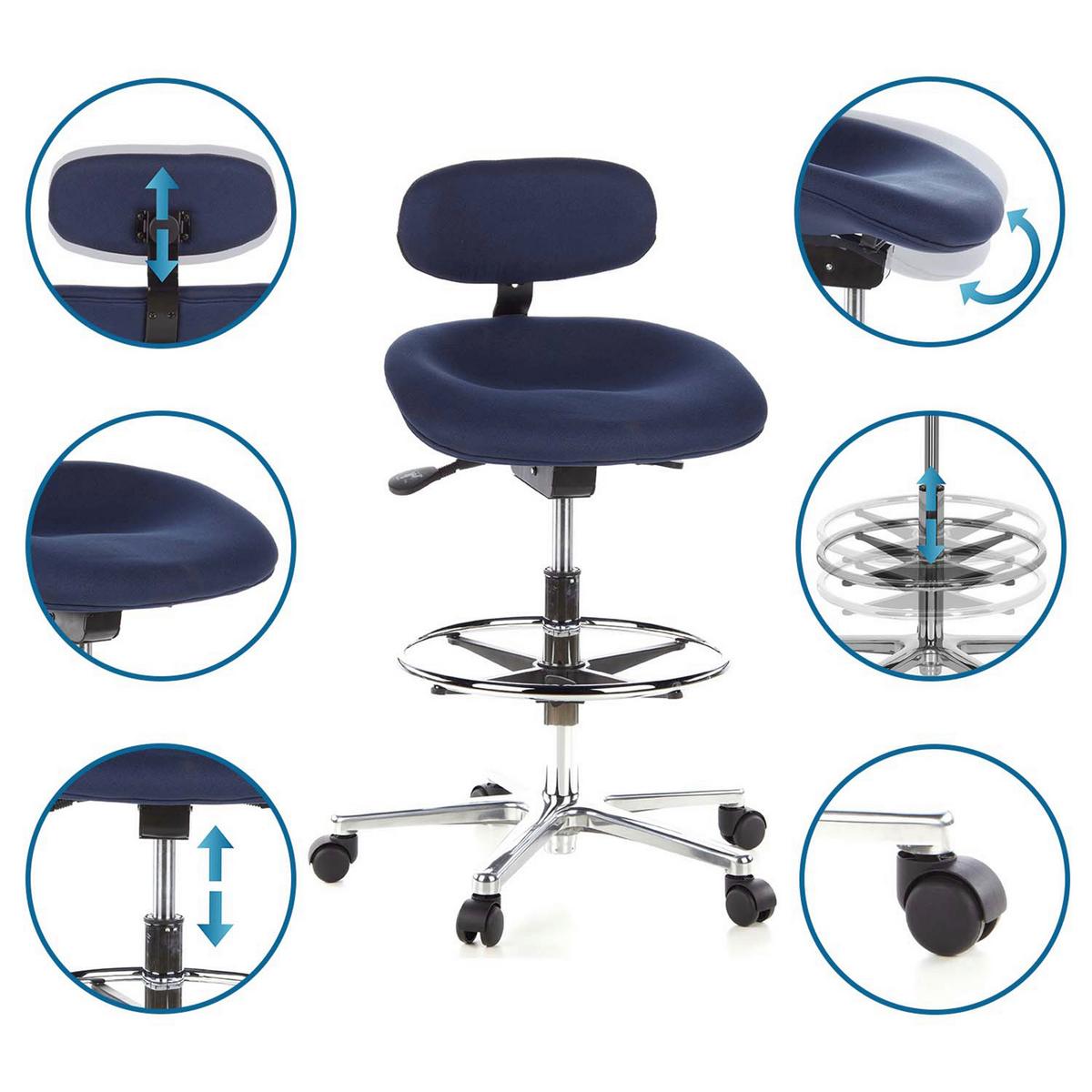Bürohocker Work Mf Blau Bis 100 Kg - Blau/Silberfarben, Basics, Kunststoff/Textil (50/106/40cm) - MID.YOU