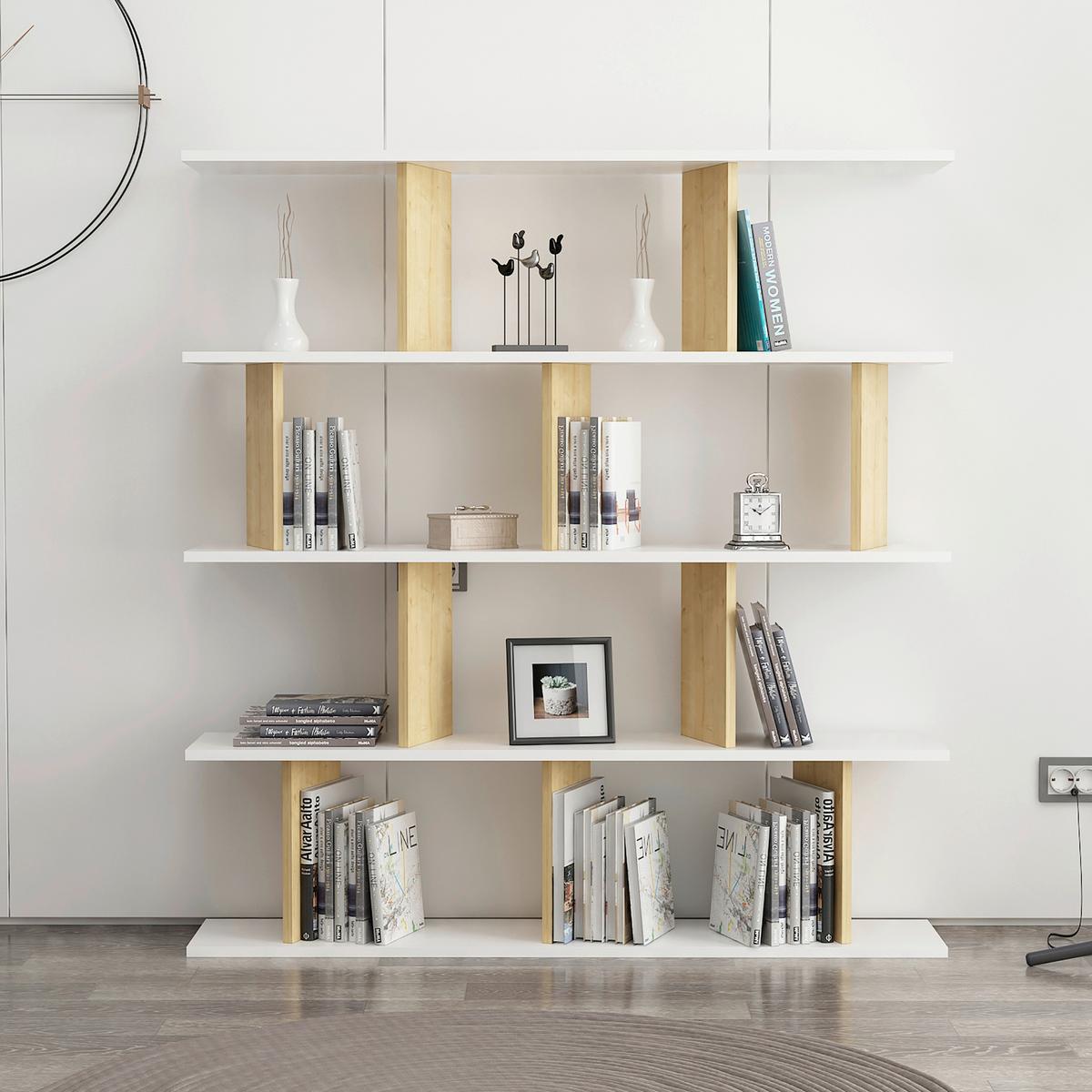 REGÁL JORIN - biela, Design, kompozitné drevo (130/137/25cm) - Livetastic