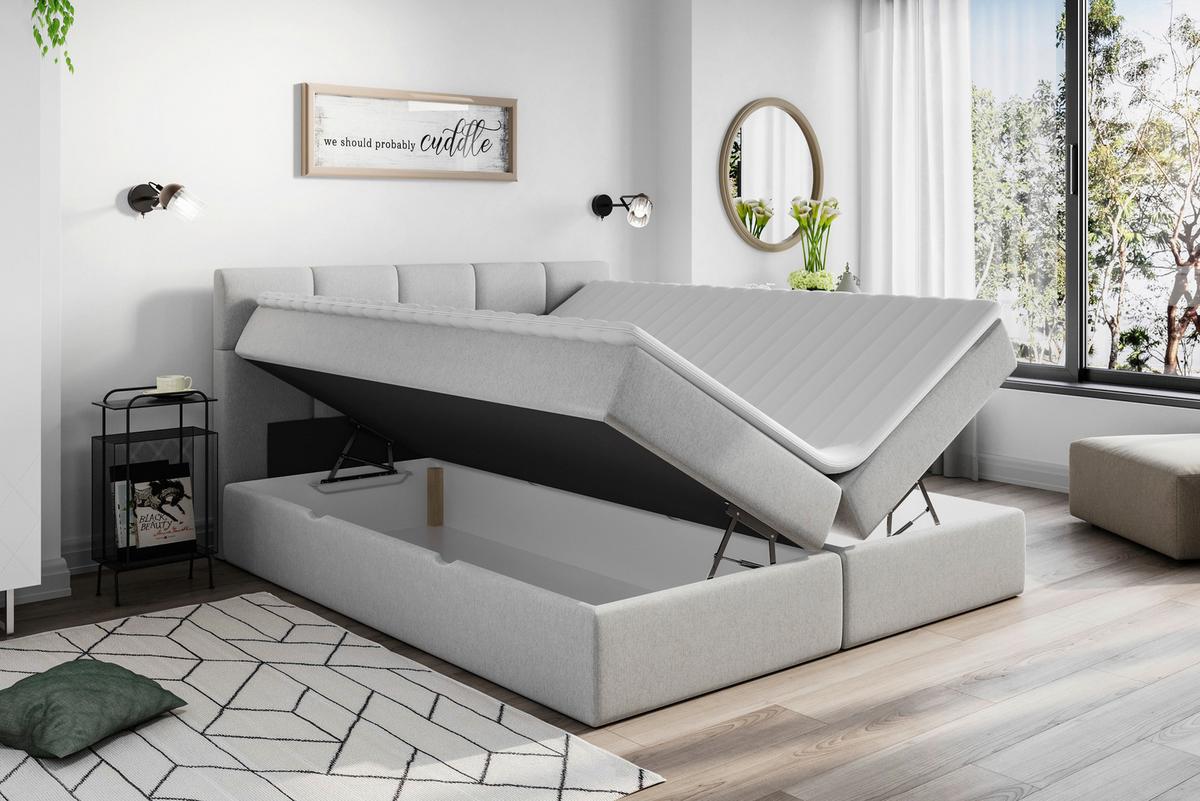 Boxbett Mit Topper 160x200 Lorie - Hellgrau/Schwarz, LIFESTYLE, Holz/Holzwerkstoff (160/200cm) - Livetastic