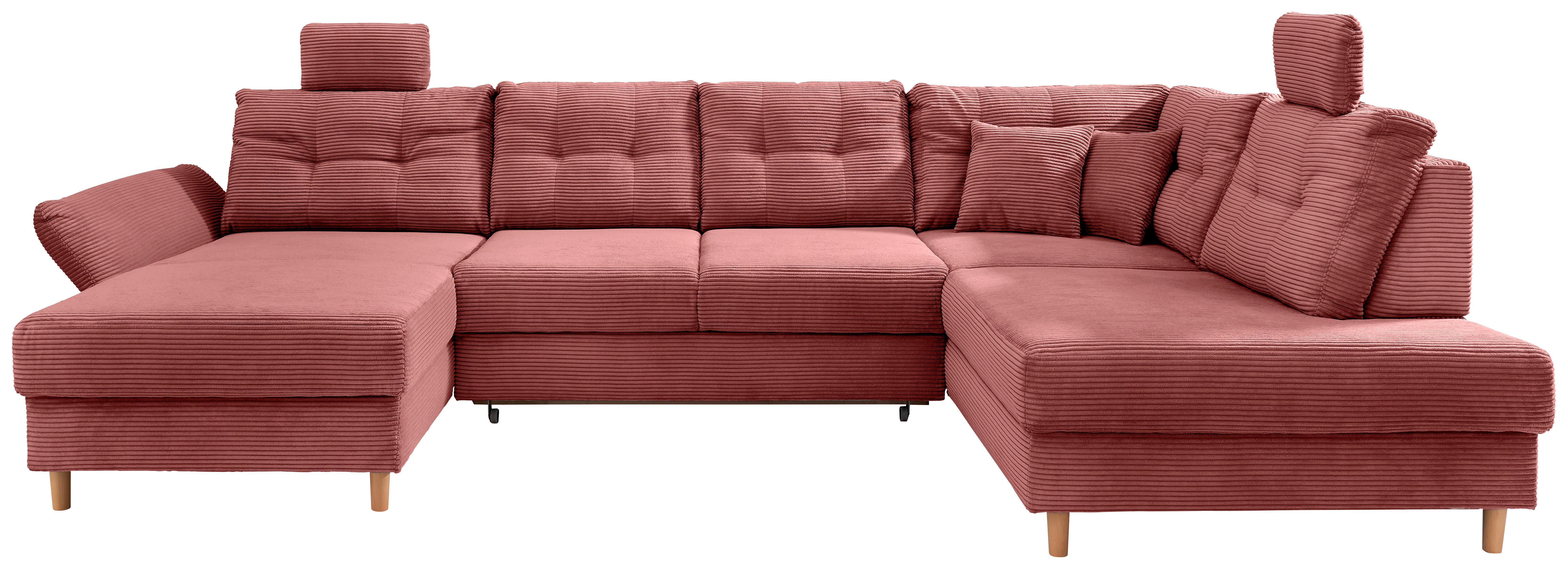 Wohnlandschaft Brizzini mit Schlaffunktion, Koralle - Koralle/Naturfarben, MODERN, Textil (176/338-352/206cm) - Livetastic