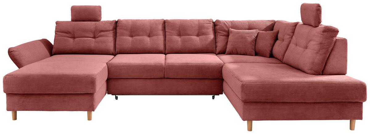 Wohnlandschaft Brizzini mit Schlaffunktion, Koralle - Koralle/Naturfarben, MODERN, Textil (176/338-352/206cm) - Livetastic