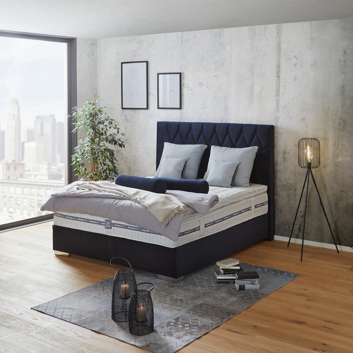 Boxspringbett 160x200cm Paula 1 - Chromfarben/Dunkelblau, MODERN, Textil (160/200cm)