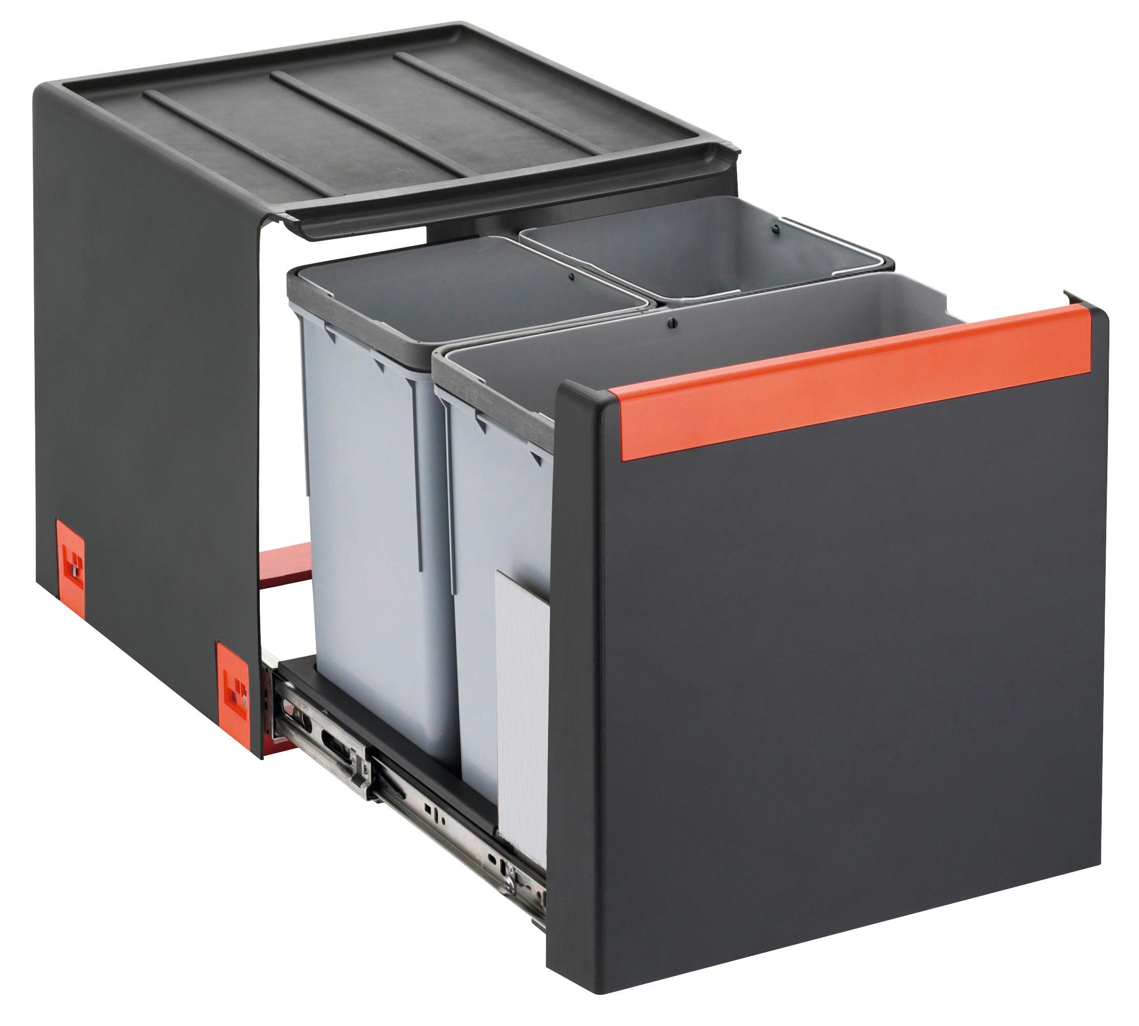 Abfallsammler Cube 40 2x7 + 14l Handauszug BxHxT 34x41x35 cm - Anthrazit/Grau, Kunststoff (33,5/40,7/34,8cm)