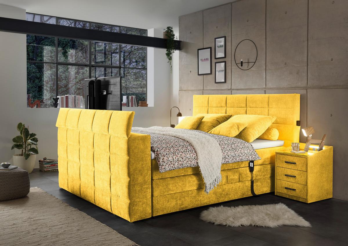 Boxspringbett Mit Topper 180x200 Cm Denver - Gelb, KONVENTIONELL, Textil (180/200cm) - Carryhome