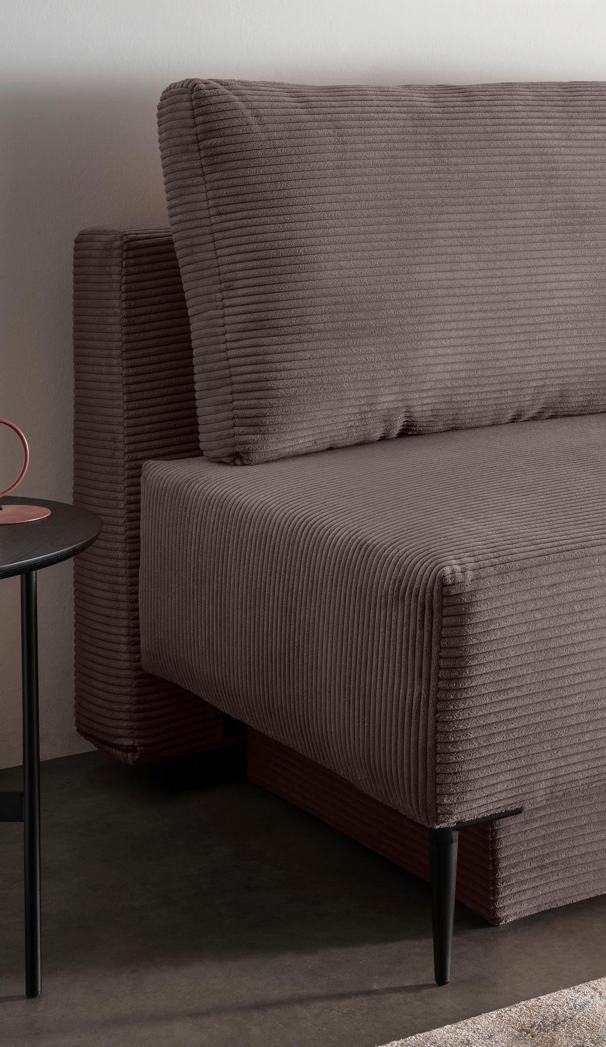 Schlafsofa Petri Graubraun Cord, Rücken Echt B: 198 Cm - Graubraun/Schwarz, MODERN, Textil (198/90/100cm) - Livetastic