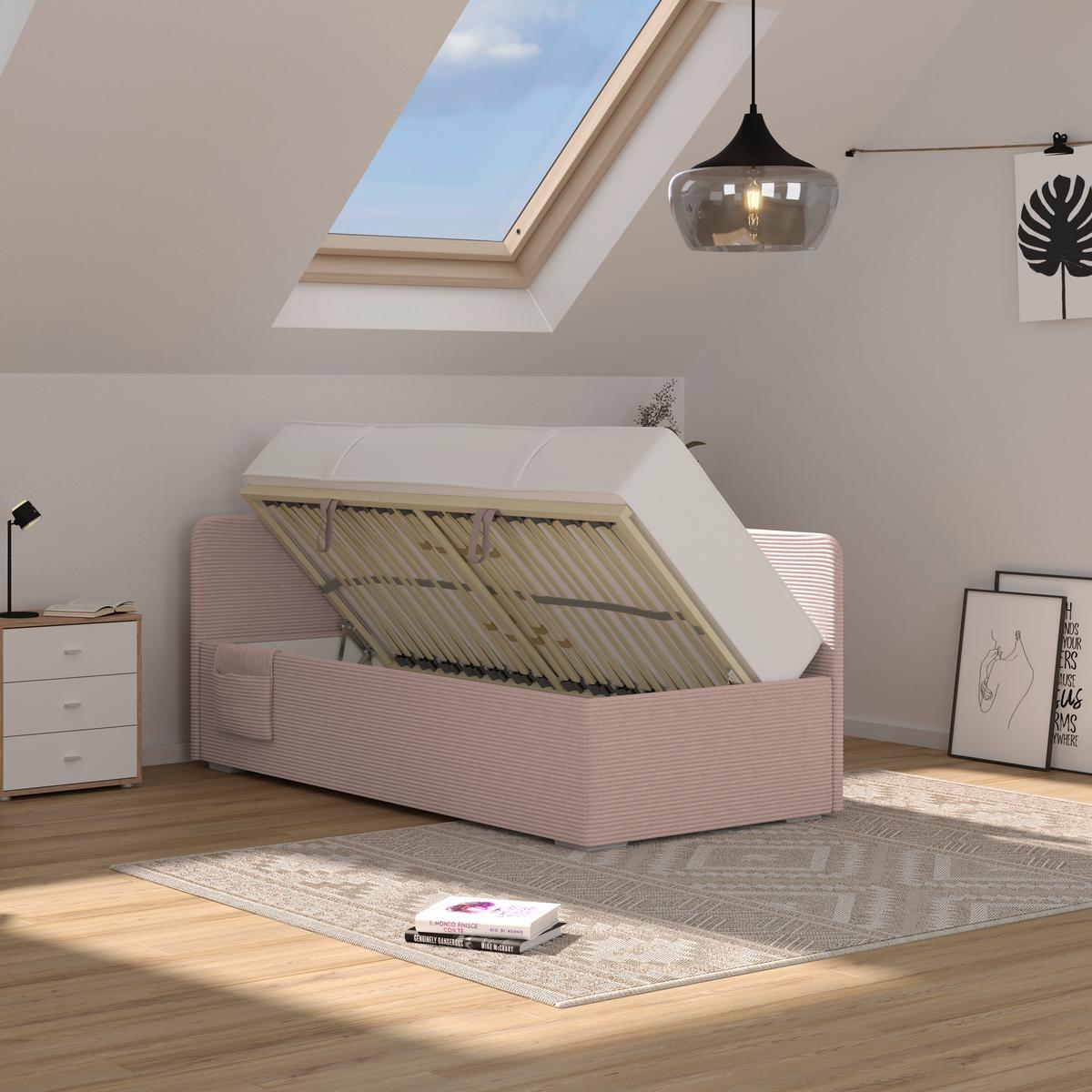 Kárpitozott Ágy Remi 90/200cm - rózsaszín, Modern, textil/fa (90/200cm)