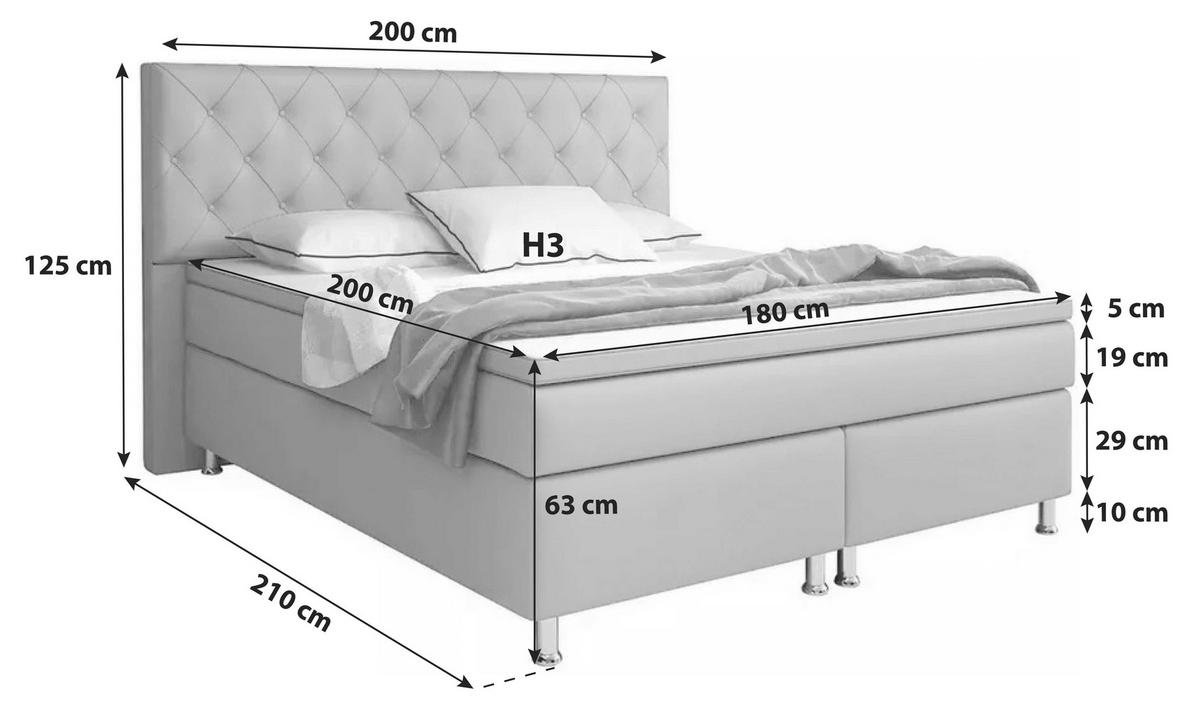 Boxspringbett mit Topper 180x200 cm Turin - Silberfarben/Cappuccino, KONVENTIONELL, Leder/Textil (180/200cm) - MID.YOU