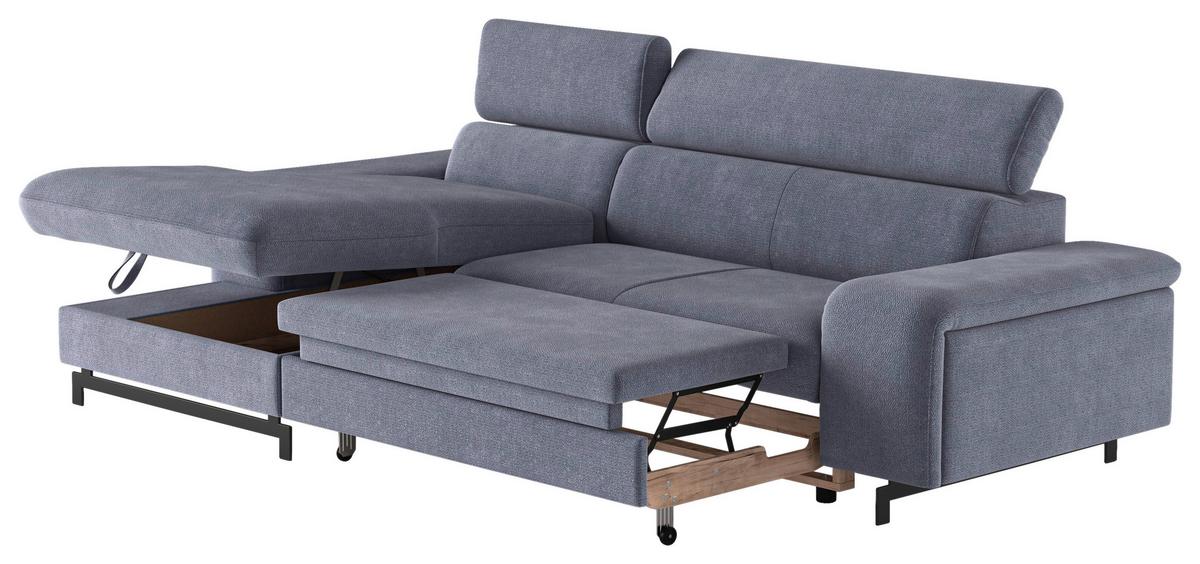 Ecksofa mit Bettkasten Emma Blau 165x267 cm - Blau/Schwarz, Textil (165/267cm) - MID.YOU