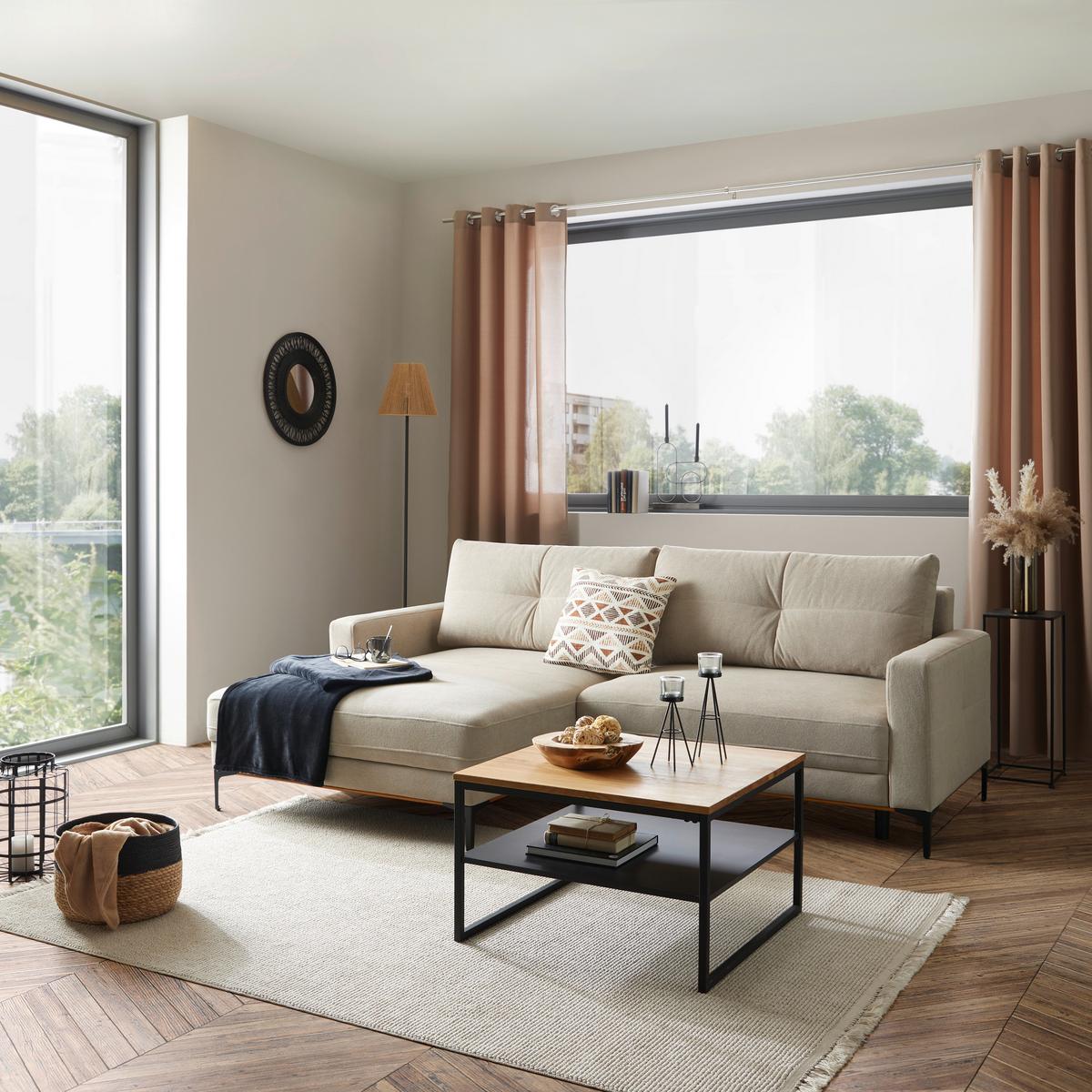 Ecksofa Mit Schlaffunktion Bergamo Lattefarben - Beige/Schwarz, MODERN, Textil (162/238cm) - Ondega