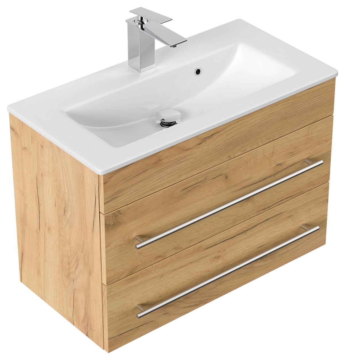 Badezimmer Portus Eiche Dekor B: 70,4 cm - Eichefarben/Weiß, MODERN, Keramik/Holzwerkstoff (70,4cm) - MID.YOU