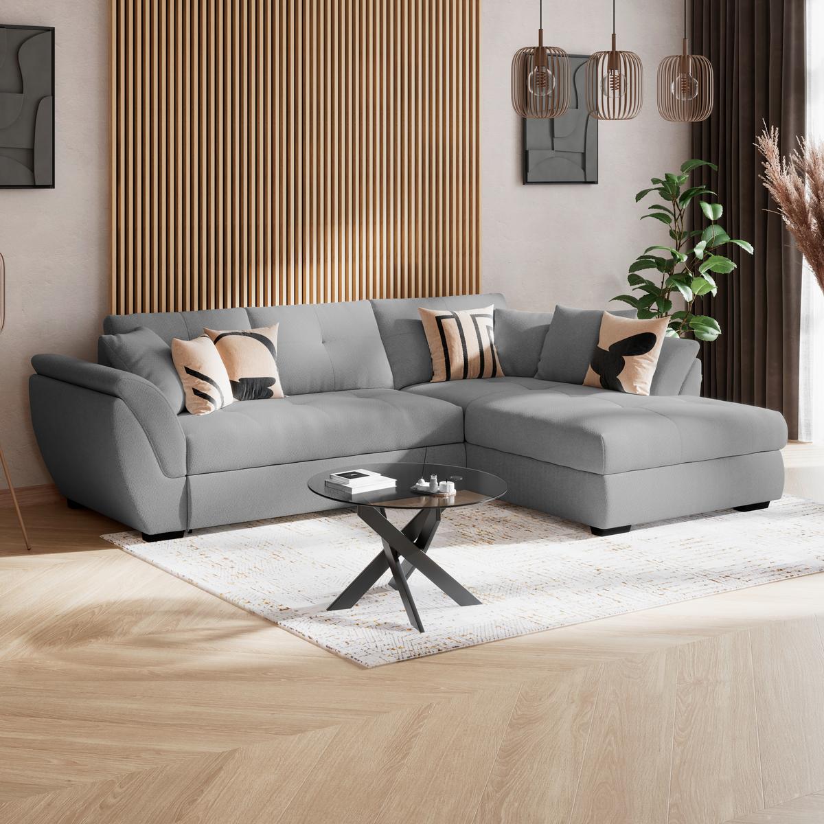 Rohová sedačka BERISSO, pravá, tmavosivá - čierna/tmavosivá, Konventionell, textil (278/187cm) - Ondega