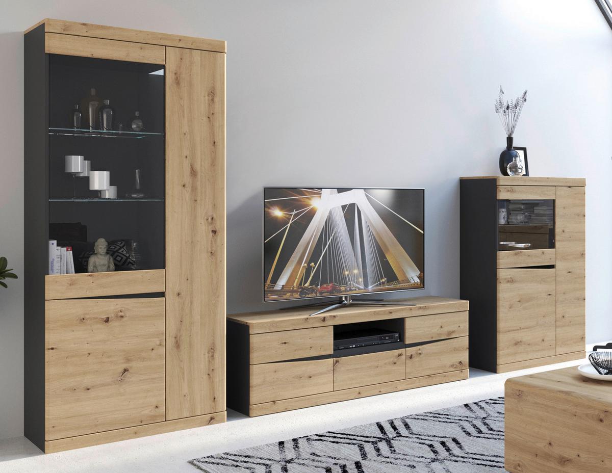 Stapelprogramm Turino Artisan/anthrazit B: 322 Cm - Eichefarben/Anthrazit, Trend, Glas/Holzwerkstoff (322/196,5/39,9cm)