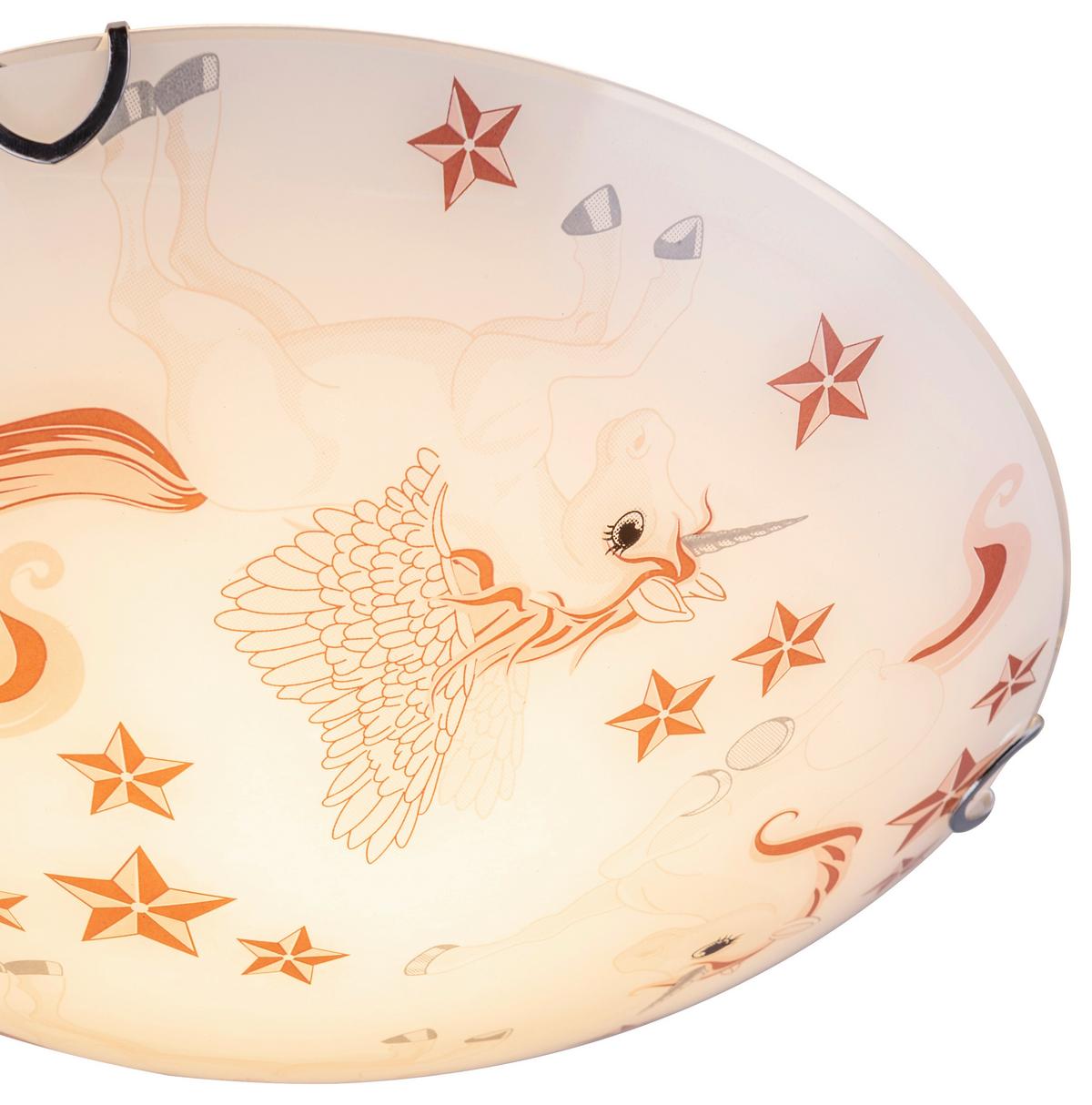 Led-deckenleuchte Natalie Ø 30 Cm Mit Einhorn-Motiv - Rosa/Weiß, Basics, Glas/Metall (30/8,5cm) - Globo