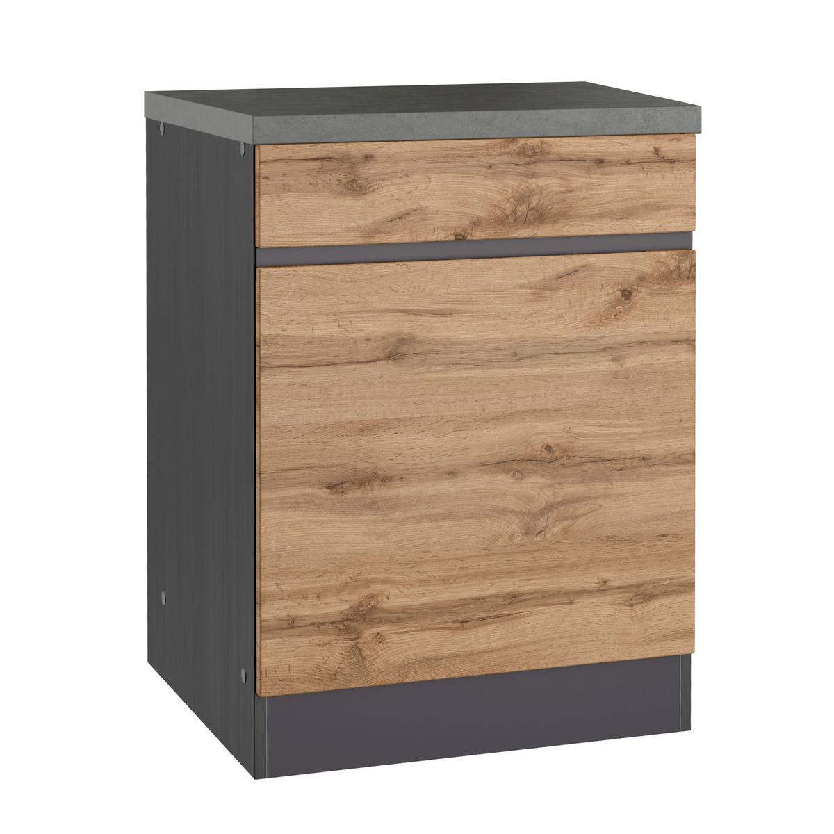 Küchenunterschrank Turin B: 60 cm Graphitfarben/Eiche Dekor - Eiche Wotan/Graphitfarben, Design (60/86/60cm) - Held