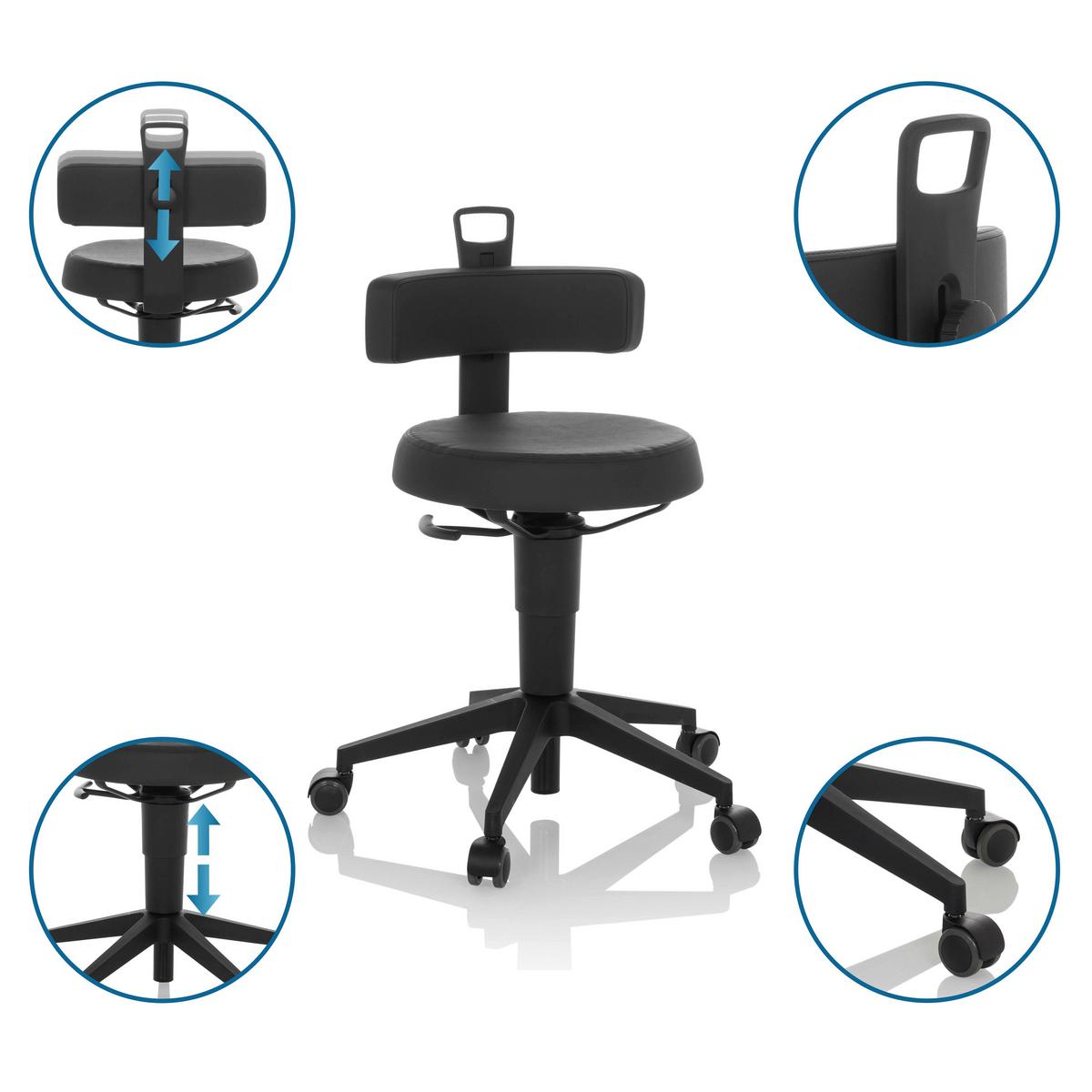 Bürohocker Top Work Flex Pu - Schwarz, Basics, Leder/Kunststoff (40/74-86/46cm) - MID.YOU