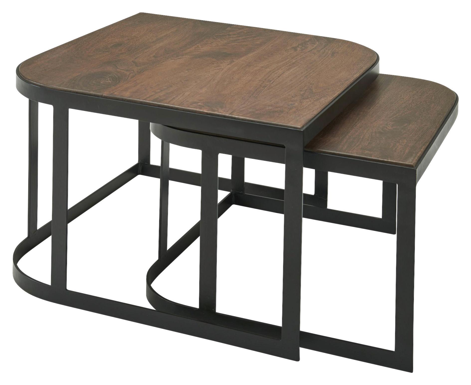Couchtisch mit Holzplatte 2er- Set Wohnling, Mango/Schwarz - Dunkelbraun/Schwarz, MODERN, Holz/Metall (60/60/40cm) - MID.YOU