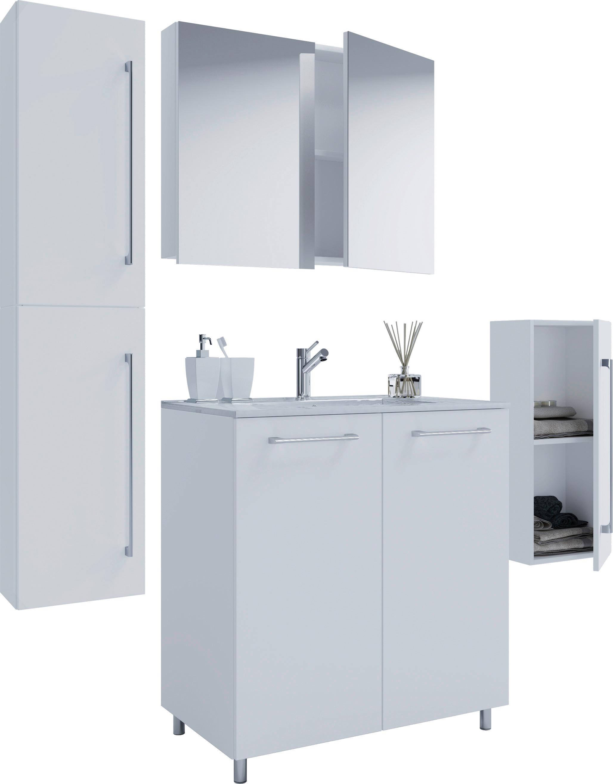 Badezimmer Gilos 5-Teilig Weiß B: 126 cm - Alufarben/Weiß, MODERN, Keramik/Holzwerkstoff (127cm) - MID.YOU