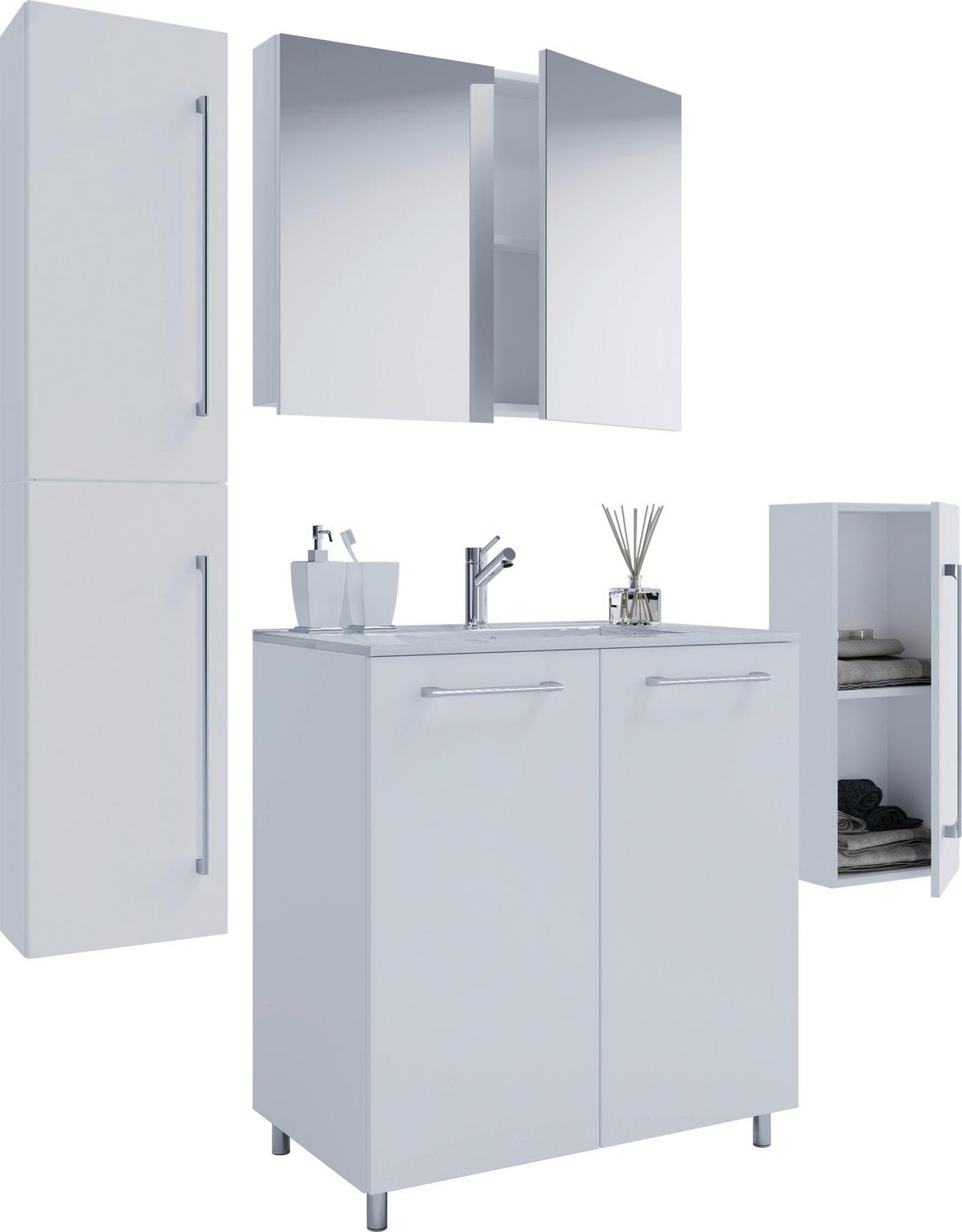 Badezimmer Gilos 5-teilig Weiß B: 126 Cm - Alufarben/Weiß, MODERN, Keramik/Holzwerkstoff (127cm) - MID.YOU