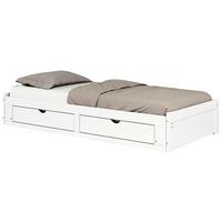 Ausziehbett Kiefer massiv mit Bettkasten 90x200cm Livio Weiß - Weiß, MODERN, Holz/Holzwerkstoff (90/200cm) - MID.YOU