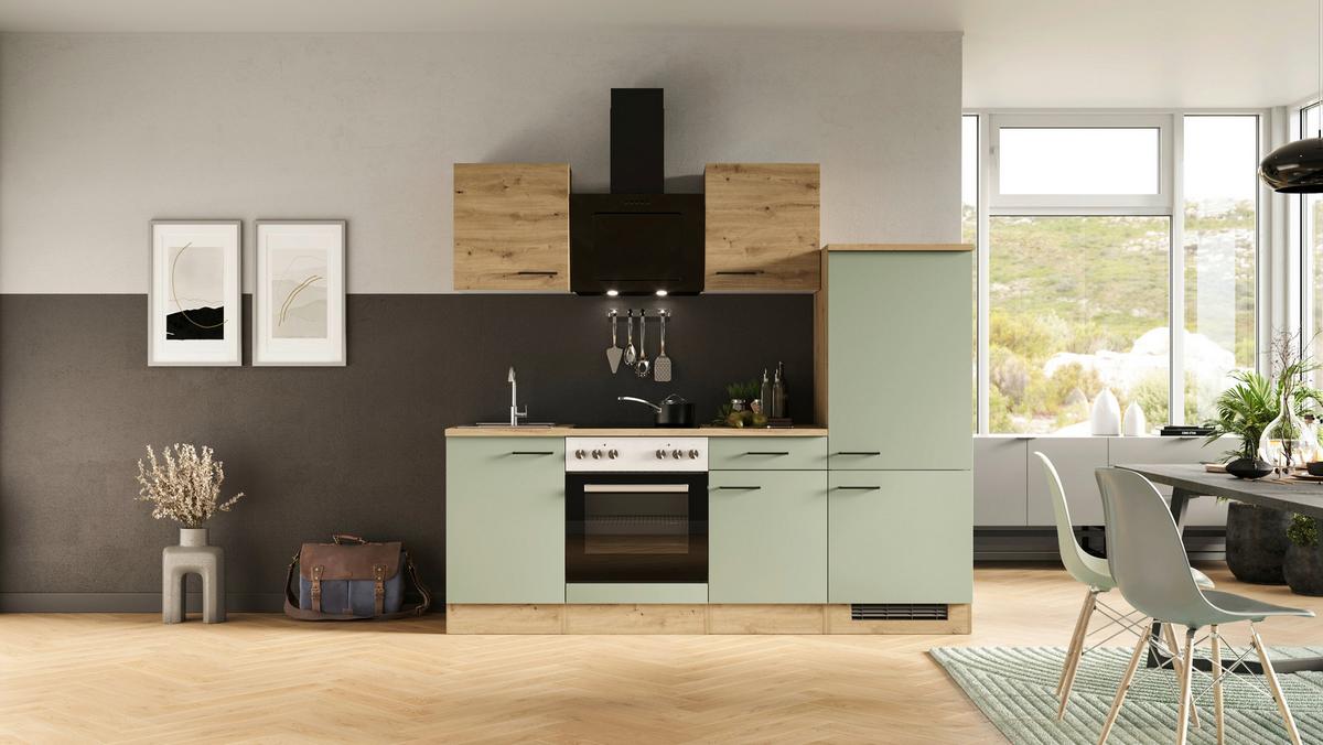 Küchenblock Cara Eiche Artisan/dekor B: 220 Cm - Schilfgrün/Eiche Artisan, MODERN, Holzwerkstoff (220cm) - FlexWell