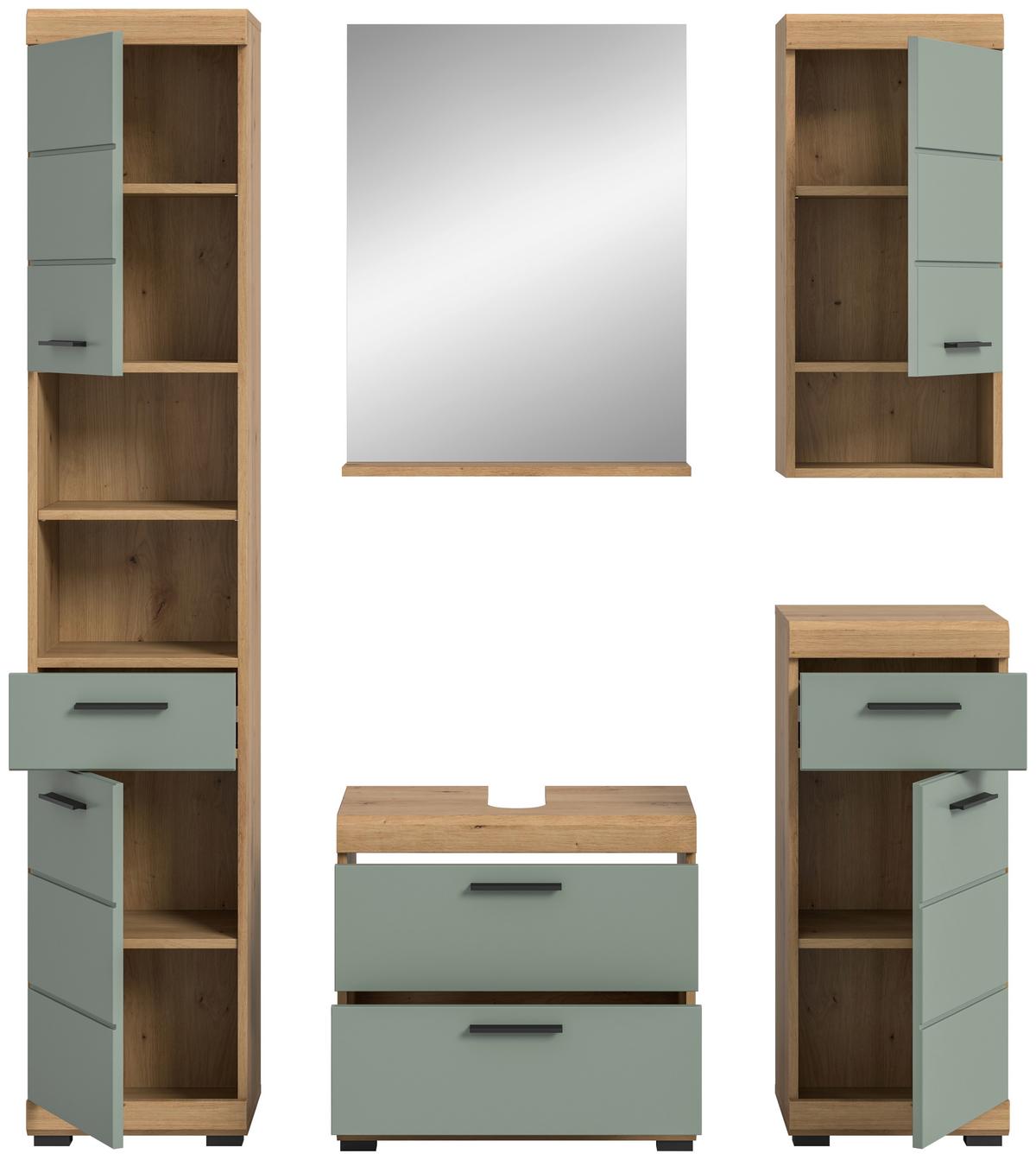 Badezimmer Scout Eiche Artisan Dekor Salbeigrün - Salbeigrün/Schwarz, MODERN, Glas/Holzwerkstoff (154cm) - MID.YOU