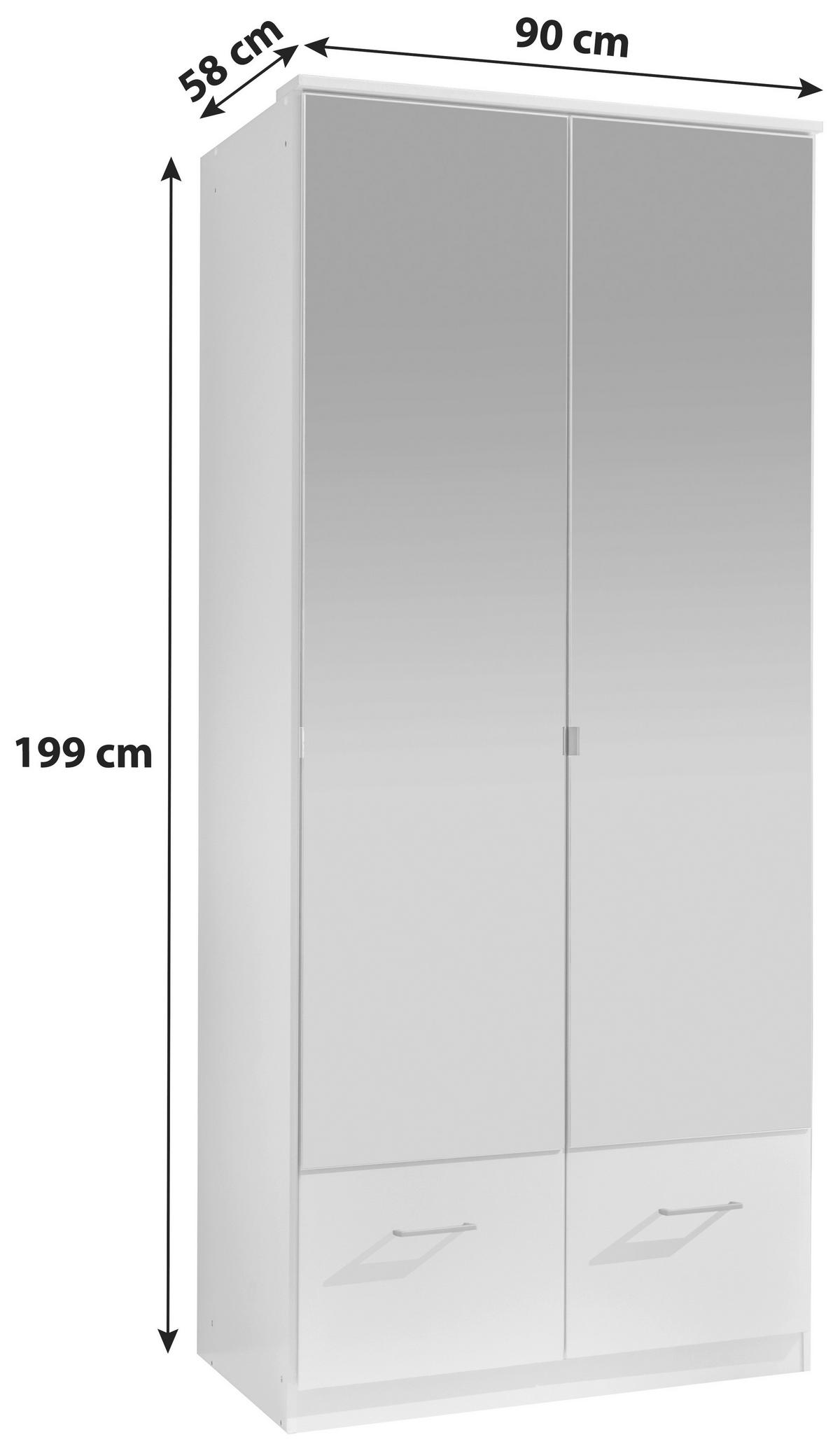 Drehtürenschrank Mit Spiegel + Laden 90cm Imago, Weiß - Weiß, KONVENTIONELL, Glas/Holzwerkstoff (90/199/58cm) - MID.YOU