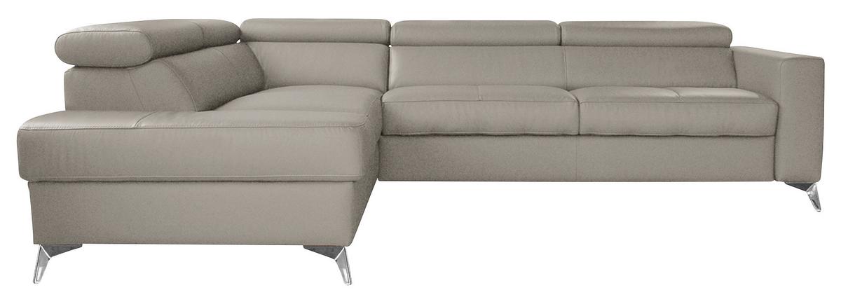 Ecksofa Mondo, Hellgrau S: 208x286 Cm - Chromfarben/Hellgrau, Design, Leder/Textil (208/286cm) - Livetastic