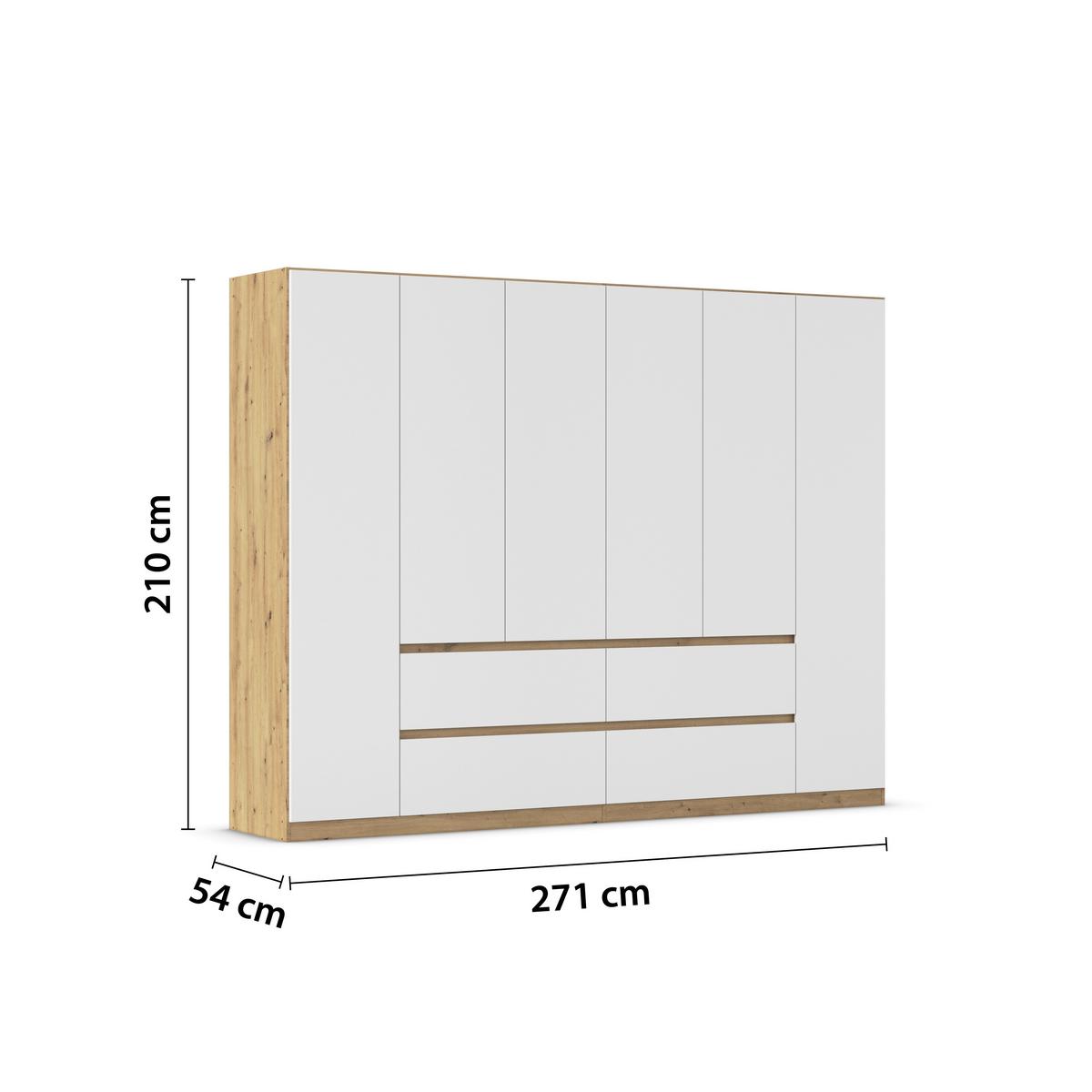 Drehtürenschrank Mainz Eiche Artisan B: 271 cm - Weiß/Eiche Artisan, Basics, Holzwerkstoff (271/210/54cm) - Rauch Möbel