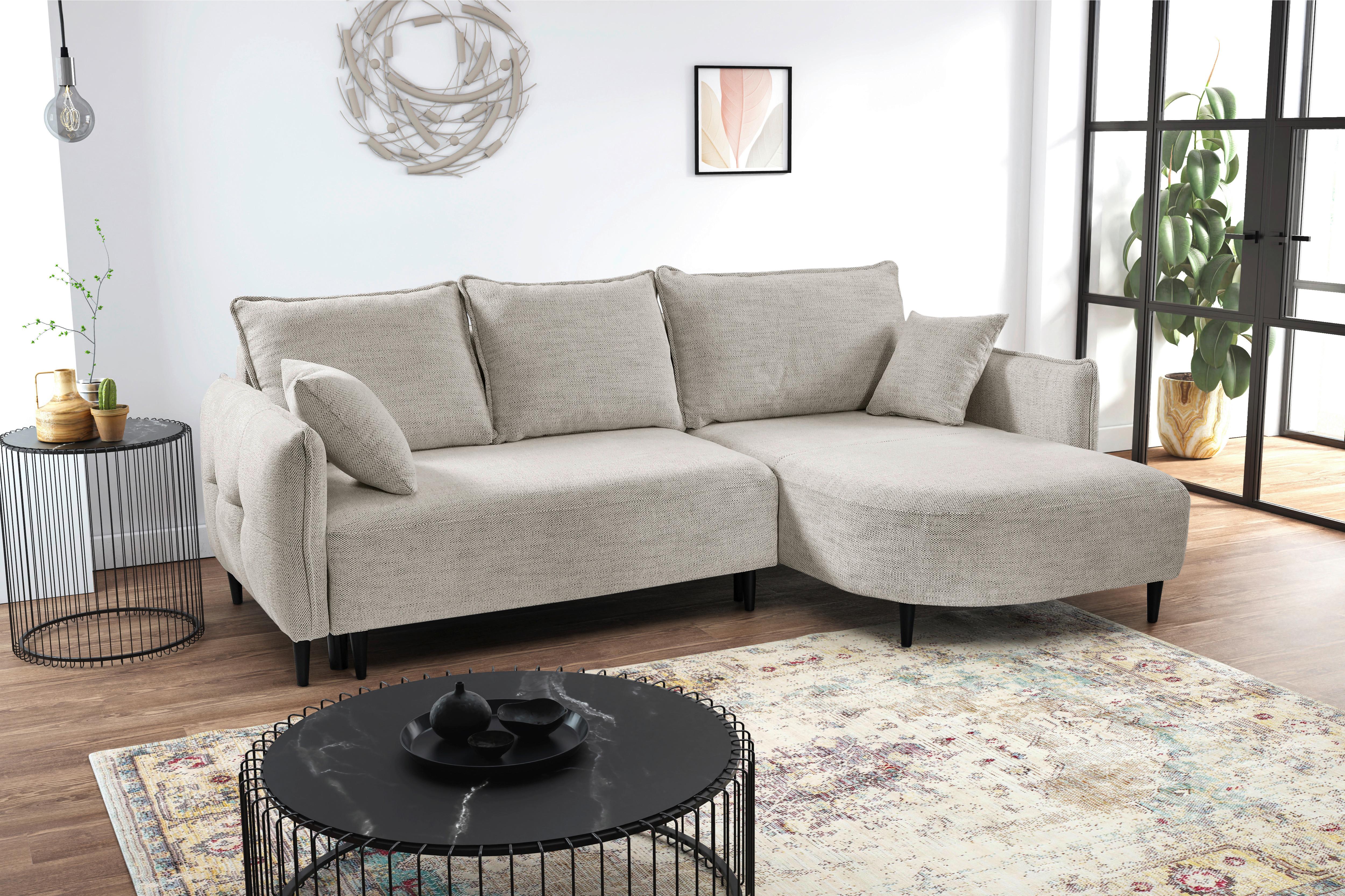 Ecksofa Sycylia Creme/Schwarz, 244 cm - Creme/Schwarz, Design, Textil (244/165cm) - MID.YOU