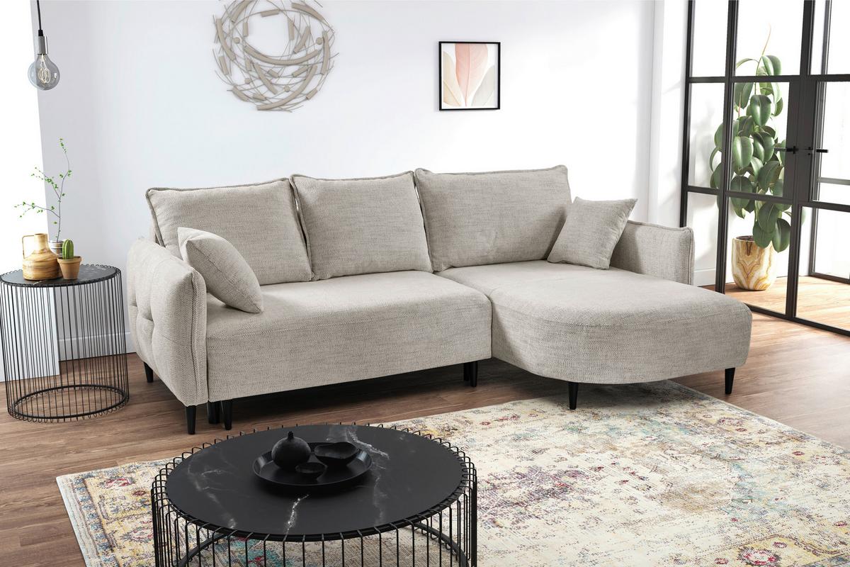 Ecksofa Sycylia Creme/Schwarz, 244 cm - Creme/Schwarz, Design, Textil (244/165cm) - MID.YOU