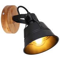 Strahler Günther 1-Flammig verstellbar L: 14 cm - Goldfarben/Schwarz, Natur, Holz/Metall (14/17/18cm) - Globo