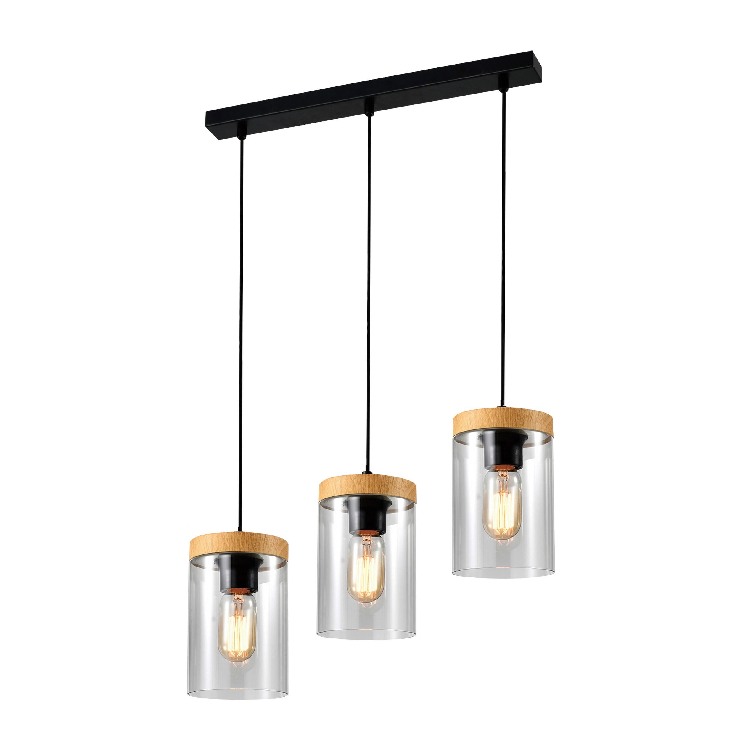 Pendelleuchte 33-22004 Wels - Eichefarben/Schwarz, KONVENTIONELL, Glas/Metall (52/12/100cm)