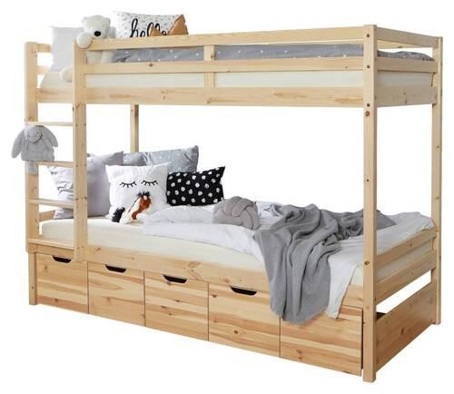 Etagenbett Finn Weiß Kiefer Massiv mit Leiter - Weiß/Naturfarben, MODERN, Holz (90/200cm) - MID.YOU