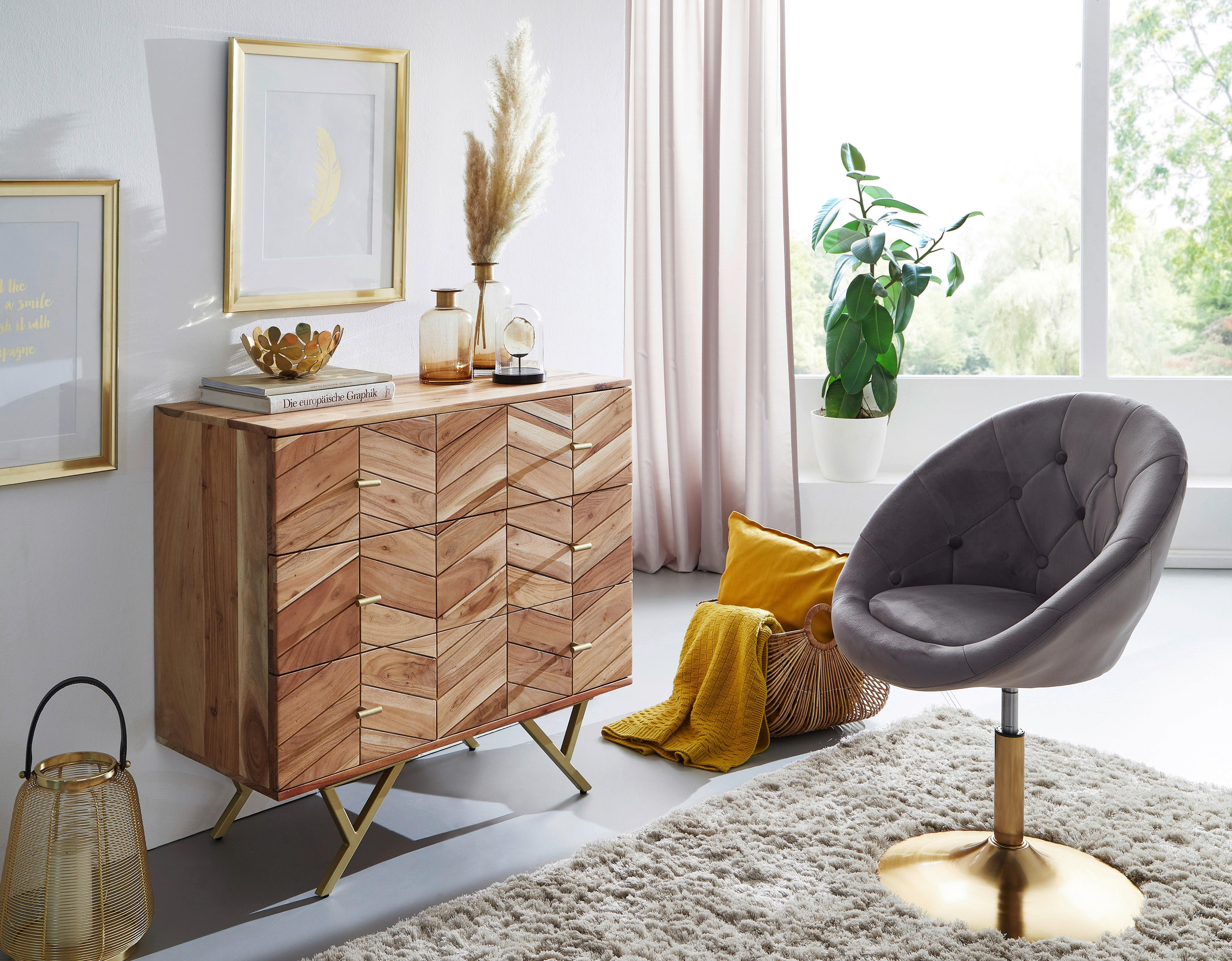 Sideboard Akazie Braun B: 90 cm - Goldfarben/Braun, Design, Holz (90/86/40cm) - MID.YOU